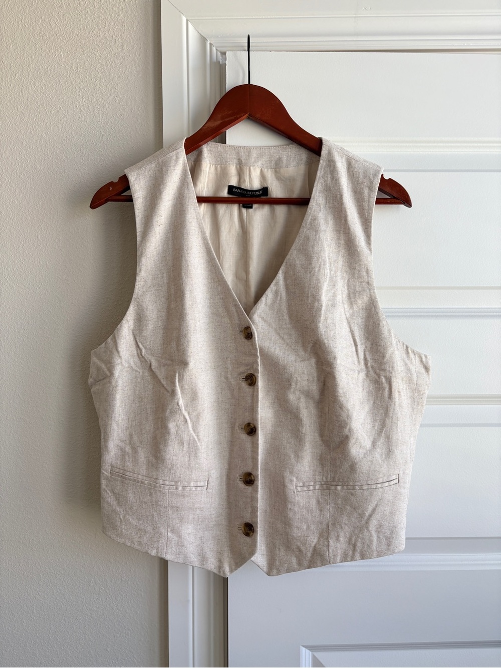 Banana Republic XL 18 Tan Natural Beige Linen Blend Vest